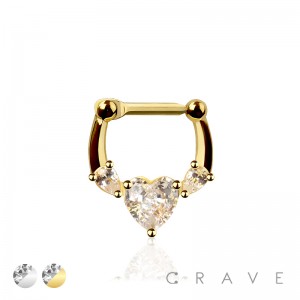 CZ HEART CENTER TEAR DROP SIDE SEPTUM HINGED CLICKER